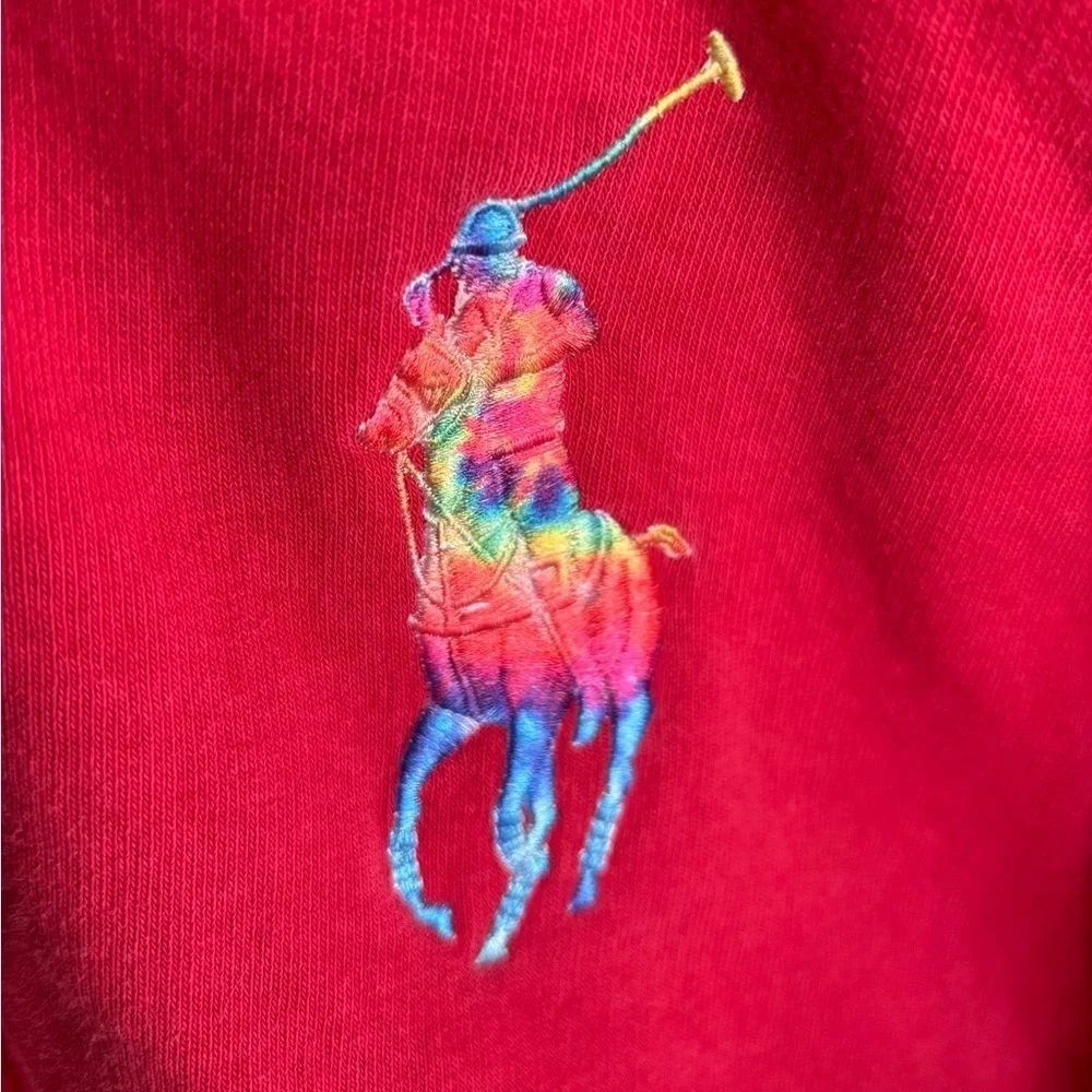 Polo Ralph Lauren size Large 14/16 Poppy colored with rainbow emblem hoodie